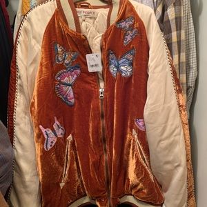 Free Peoplle Velvet Embroidered Bomber Jacket